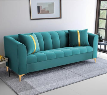Comfortex Premium Aqua Blue 3-Seater Velvet Suede Sofa