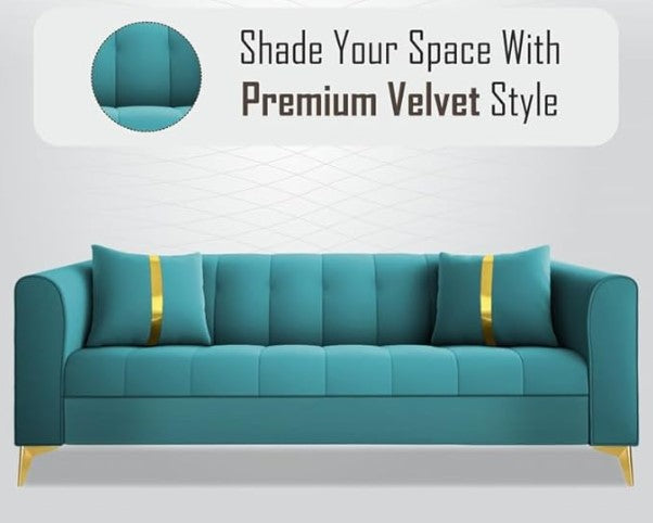 Comfortex Premium Aqua Blue 3-Seater Velvet Suede Sofa