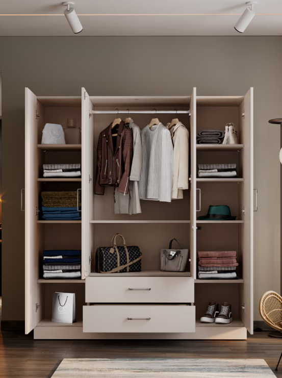 2 Organza Plus 4-Door Wall-Mounted Wardrobe (Frosty White) - Comfortex