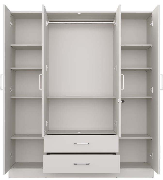 2 Organza Plus 4-Door Wall-Mounted Wardrobe (Frosty White) - Comfortex