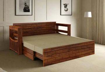 Comfortex Solid Shesham Wood 3 Folding Sofa Cum Bed