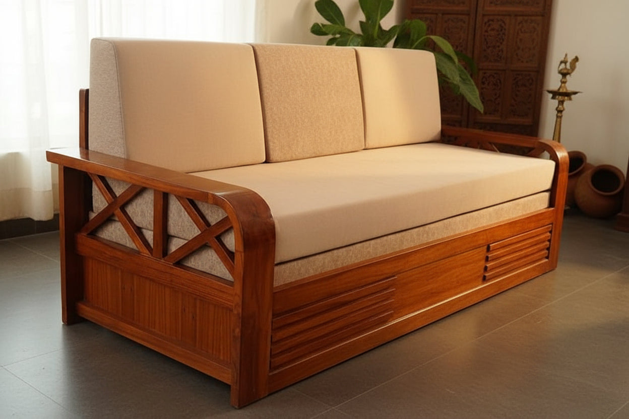 Sofa Cumbed wooden two fold (Traditional Exposed Teak Frame) - Comfortex