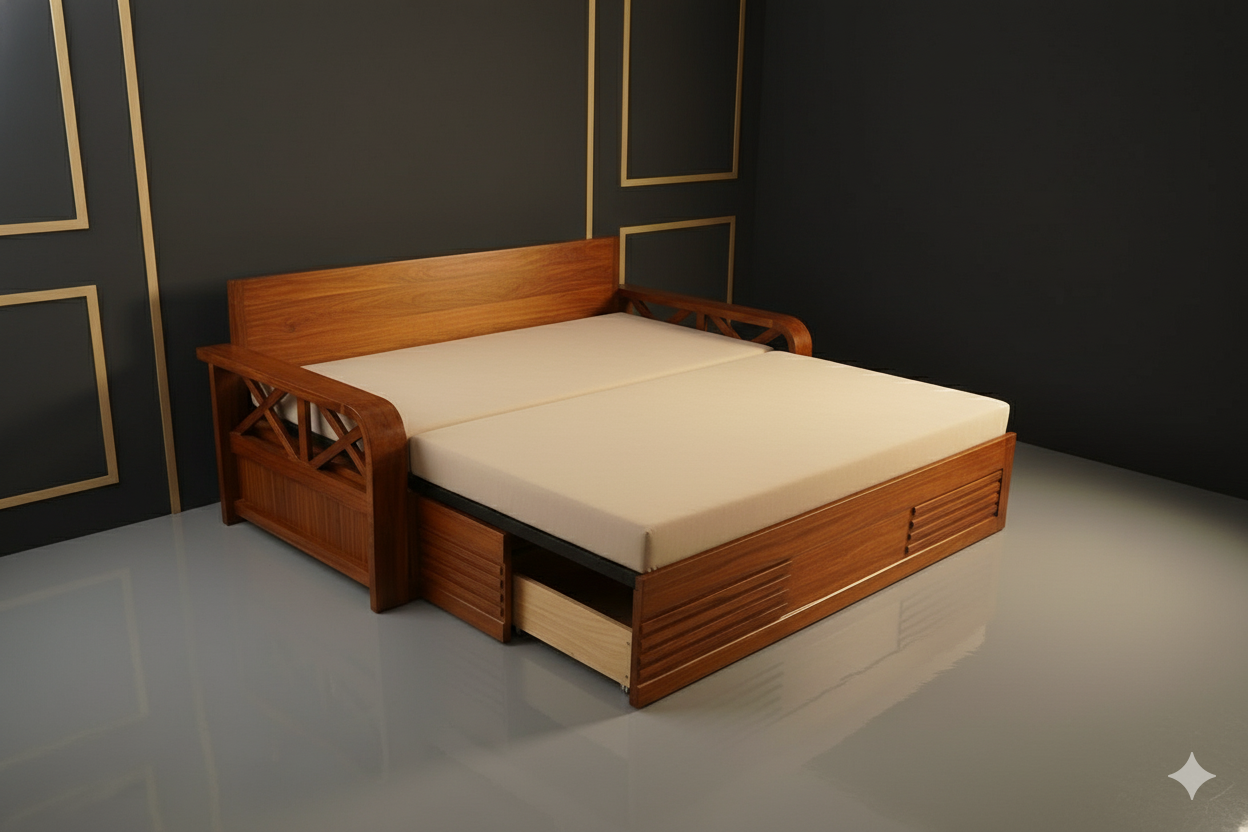 Sofa Cumbed wooden two fold (Traditional Exposed Teak Frame) - Comfortex