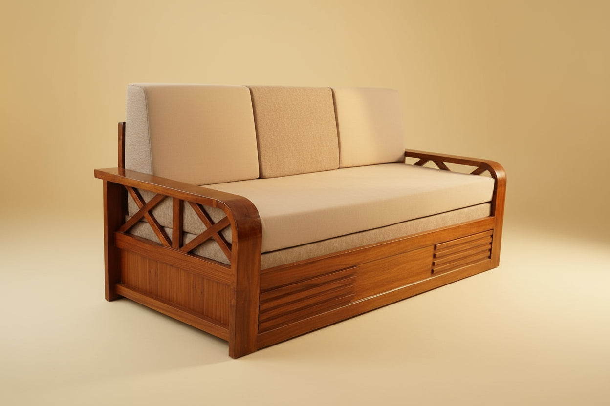 Sofa Cumbed wooden two fold (Traditional Exposed Teak Frame) - Comfortex